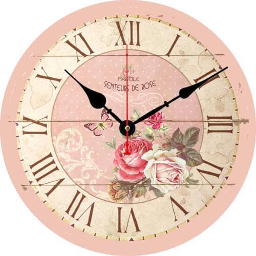 Senteurs De Rose Wall Watch,Living Room Clock,Pink Love Rose Home Living Room Decor,Non-Ticking Silent Quiet Vintage Round Clock
