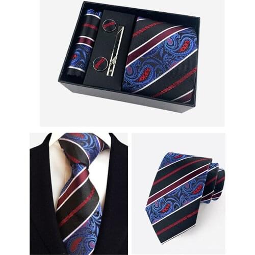 3.35inch Luxury Ties Set Woven Jacquard Necktie Paisley Silk Hank Cufflinks Wedding Gift Tie Set Business Tie For Man Cravate