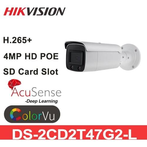 Hikvision 4MP IP Camera ColorVu Original DS-2CD2T47G2-L HD AcuSense Network Dome POE IP Camera H.265+ SD Card