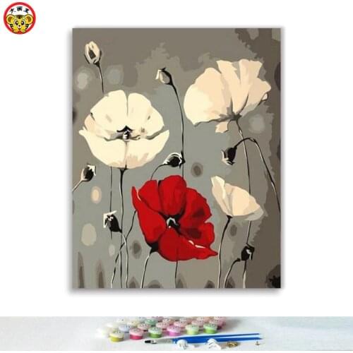 Diy oil painting by numbers art paint by number flower poppy and chrysanthemum illustration Bedroom parlor decoration painting