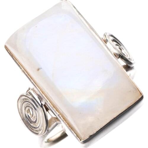 StarGems Natural Rainbow Moonstone Handmade 925 Sterling Silver Ring 6.5 E3239