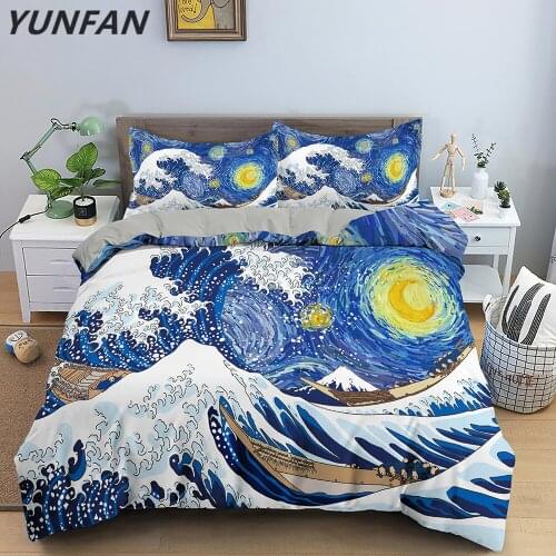 3D Abstract Duvet Cover Set Microfiber Bedding Set Wave And Sunset Pattern Comforter Cover With Pillowcase King Queen Bedclothes