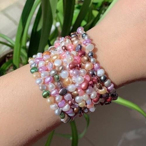 Colorful Natural Freshwater Pearl Bracelets for Women Jewelry Irregular Baroque Pearl Beaded Strand Elastic Bracelets Wedding