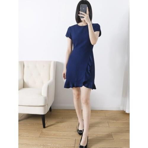 Brief Design Ruffles Short Sleeves Dress White/Navy Blue Midi Dress 2021 New Collections