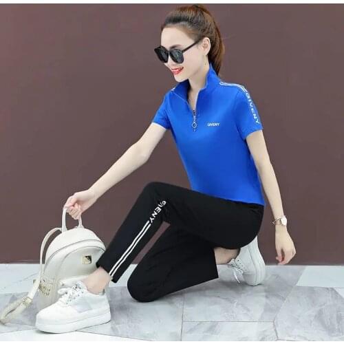 Summer Sports Suit Women Casual Short Sleeve Sweatshirt + Sweatpants Sets Fashion Loose Jogging Tracksuit 2 Piece Sweatsuit 2021