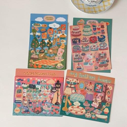 Cute Retro Glitter Bear Rabbit Picnic Stickers Decoration Scrapbooking DIY Album Diary Collage Kawaii Stationery Sticker