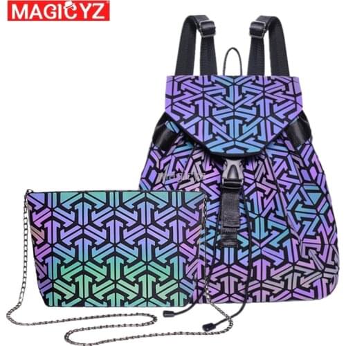 Fashion brand designer womans backpack set NEW changing luminous backpack female teenager school bag folding chain shoulder bag