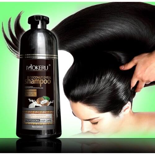 Mokeru Natural Organic Coconut Oil Essence Black Hair Dye Shampoo Covering Gray Hair Permanent Hair Color Dye Shampoo 500ml
