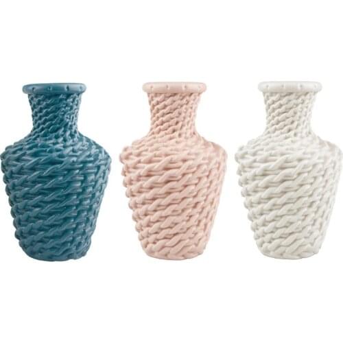 Nordic Plastic Vase Imitation Ceramic Flower Pot Weave Plants Arrangement Decor U2JC