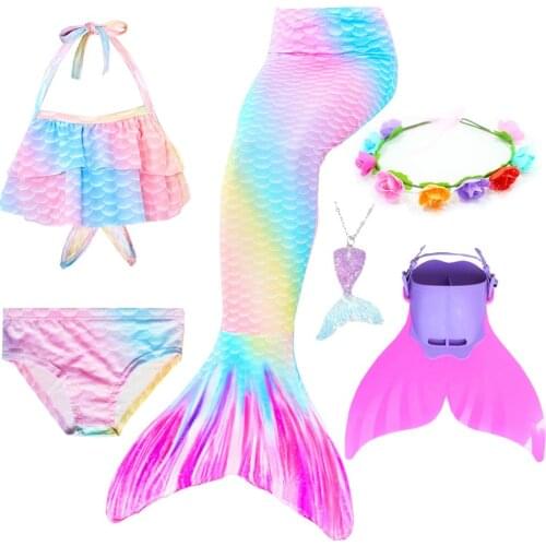 Novelty Kids Swimming Mermaid Tails with Monofin for Girls Costumes Children Halloween Cosplay Bikini Swimwear