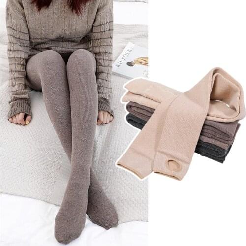 New Thick Winter Warm Tights Cotton Fleece Pantyhose Striped Women Full Foot Tights Footless Stockings