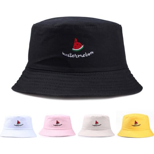 2021 New Fruit Watermelon Embroidery Bucket Hats For Women Men Pink Girls Summer Panama Hip Hop Caps Sun Black Fishermans Hat