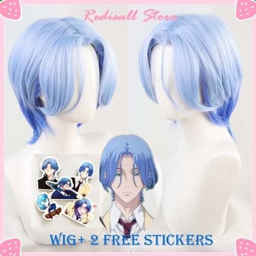 Anime SK∞ Langa Cosplay Wig Gradient Blue Short Straight Middle Part Mullet Hair Heat Resistant SK8 the Infinity SK Eight
