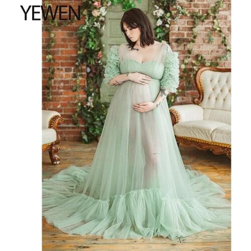 New Half Sleeves Maternity Photography Dress Long See Through Maternity Gown Photo Shooting Dresses Photography Props 2021 YEWEN