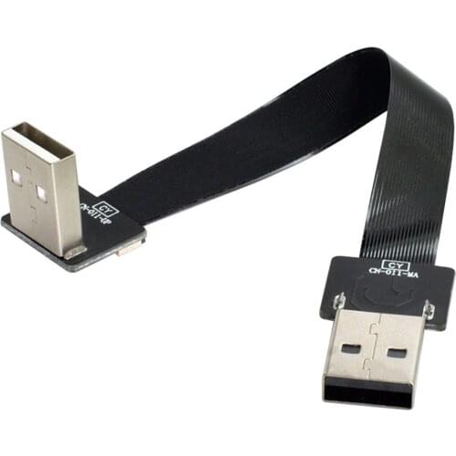 CY USB 2.0 Type-A Male to Type-A Male Data Flat Slim FPC Cable 90 Degree Up Angled for FPV & Disk & Scanner & Printer