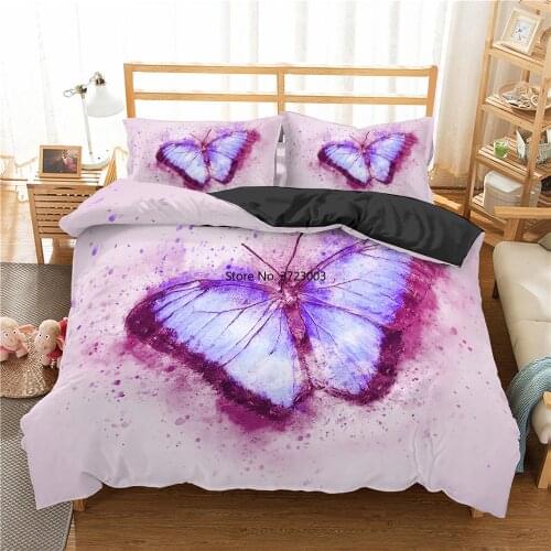 Lovely Cat Butterfly Pattern Bedding Single Double King Queen Size Down Quilt Cover Pillowcase Bedroom Home Textile