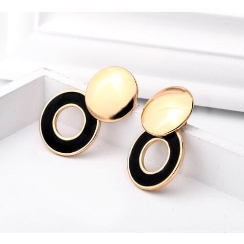 Simple Design Women Drop Earrings Geometric Round Square Shape Enamel Drop Earrings Women Fashion Jewelry Gift Accessories
