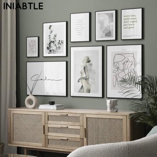 Drew Line Face Plant Canvas Poster Phrase Print Abstract Figures Painting Nordic Wall Art Pictures For Living Room Home Decor