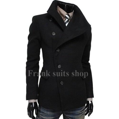 Custom made 2017 Woolen Blend Oblique Placket Single-breasted Lapel Winter Warm Coat Jacket
