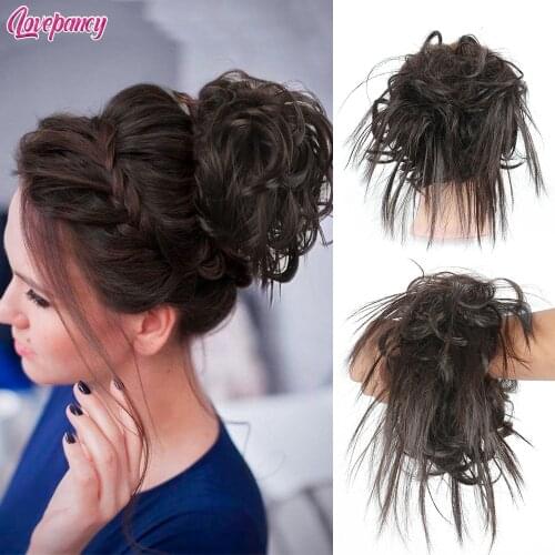 Synthetic Messy Hair Bun Tousled Hairpiece Elastic Band Chignon Hair Curly Scrunchie Updo Cover Synthetic Hairpiece For Women