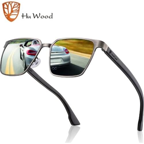 HU WOOD Metal Frame sun glasses spring wood Temple with polarized lenses and Blue colors and sunglasses for men and women GR8037