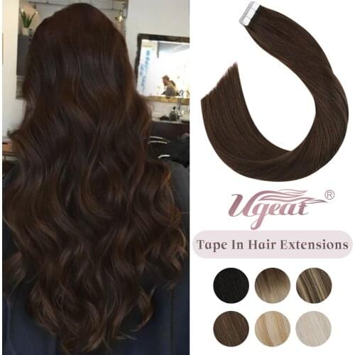 Ugeat Tape in Hair Extensions Dark Brown Color #2 Tape in Remy Human Hair Extensions Double Sided Hair 2.5G/Pieces