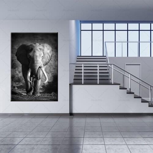 Wild Animal Elephant Portrait Poster and Print Art Wall Art Canvas Painting Living Room Decoration Black White Modern Pictures
