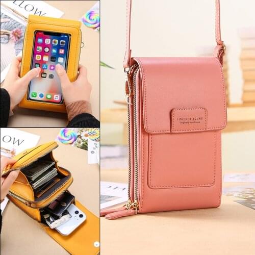 Womens Leather Touch Screen Mobile Phone Bag Small Messenger Cute Small Bags for Iphone with Card Pocket Mini Handbag