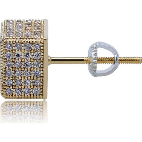 Women men AAA Zircon Square Stud Earring Men Hip Hop Iced Out Gold Earrings Screwback Earring Jewelry