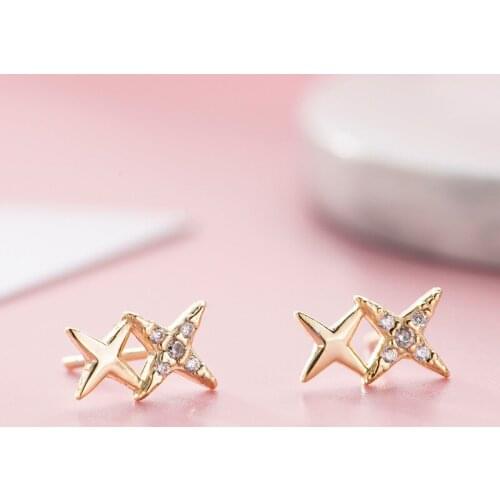 925 Sterling Silver Crystal Star Ear Stud Earrings For Women Wedding Gift Female pendientes mujer moda aretes de mujer eh1282
