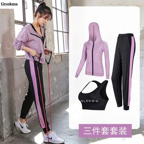Hooded coats+sexy bra+pants women yoga 3 piece set outdoor sports running suits fintess gym clothing training sets