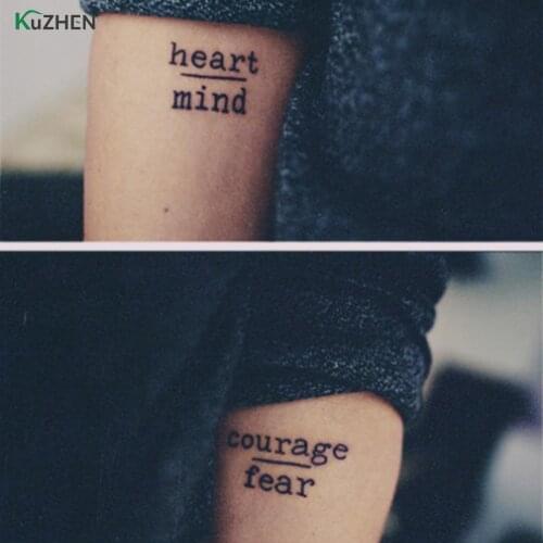 1Pc Heart Mind Courage Fear Letters Waterproof Stickers Temporary Tattoo Body Art Fake Tattoos Decoration
