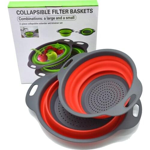 2pcs/Set Foldable Silicone Vegetable Strainer Basket Kitchen Tools Colander Fruit Washing Basket Drainer Packing Kitchen Gadgets