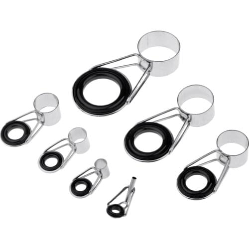 7Pcs/set Ceramic Ring Eyes Fishing Rod Tip Guides Ring Stainless Steel Frame