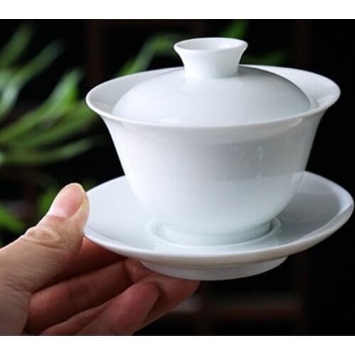 Purely White Gai Wan Tea Set Bone China Tea Tureen Dehua Tea Porcelain Pot Set For Travel And Easy Kettle