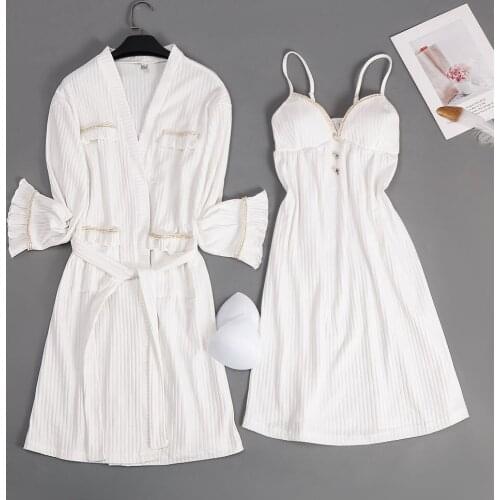 Satin White Bride Bridesmaid Wedding Robe Set Kimono Bath Gown Spring Summer Sexy Hollow Out Lace Nightgown Sleepwear Home Wear