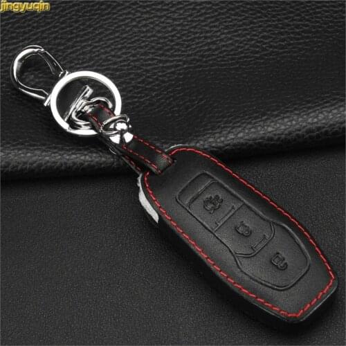Jingyuqin 3 Butttons Leather Smart Remote Key Case Car Key Cover for Ford Fiesta Focus 3 4 MK3 MK4 Mondeo Ecosport Kuga Focus ST