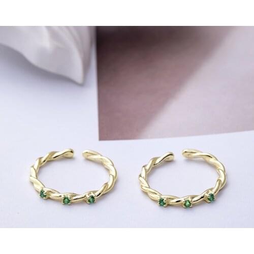 Uloveido 925 sterling silver simple open ring personality braided twist fashion version of forest green zircon ring SALRG27