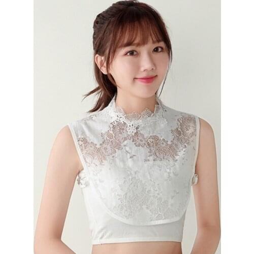 Korean Women Turtleneck False Fake Collar Elegant Hollow Out Floral Lace Sweater Decorative Dicky Detachable Half Blouse