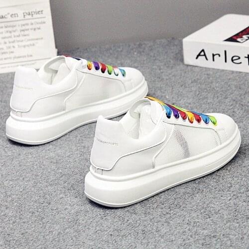 Spring and summer new style mesh breathable white shoes thick-soled increased lace-up sneakers all-match large size womens shoe