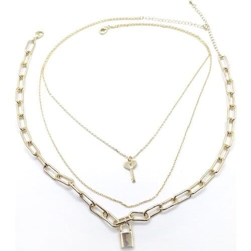 LONDANY Fashionable popular three-layer necklace lock key chain thick and thin chain suit necklace set