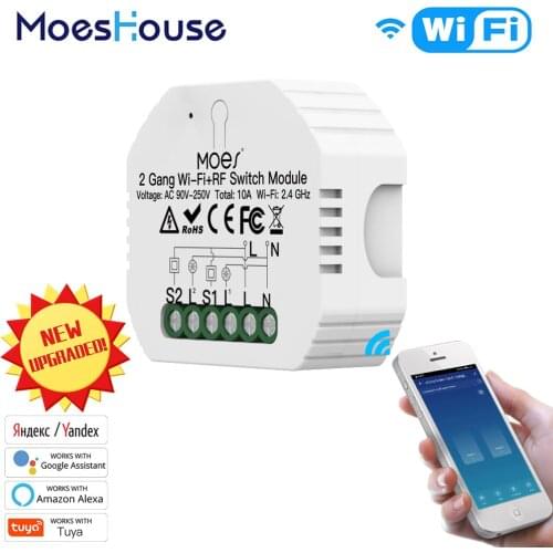 Moes 2 Gang DIY Smart WiFi RF433 Switch Module Smart Life/Tuya APP RF Remote Control,Works with Alexa Google Home 1/2 Way