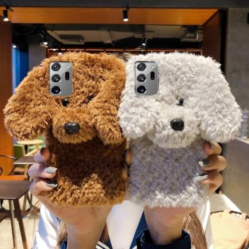 Plush Phone Case For Samsung Galaxy Note 20 Ultra Dog Cute Phone Cover For Samsung S21 Plus Ultra A32 A42 A52 A72 A12 M12 A71 5G