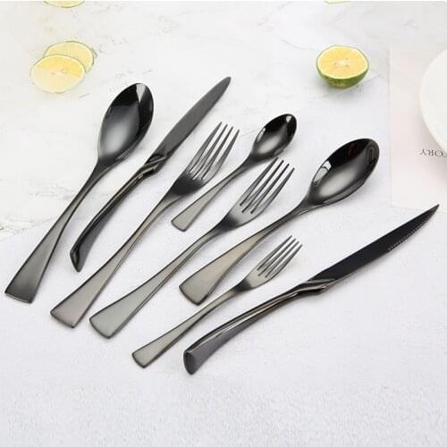 30Pieces Black Cutlery Set Dinnerware With Salad Dessert Fork Rosegold Steak knife Cutlery Set Tableware Flatware Drop Shipping