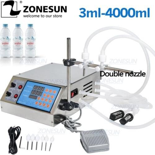 ZONESUN Double Head Nozzle for Liquid Perfume Water Juice Essential Oil Electric Digital Control Pump Liquid Filling Machine