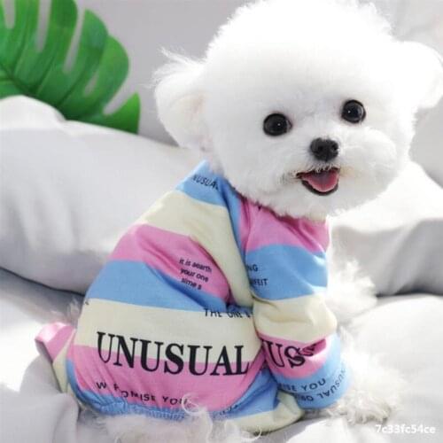 Pet Clothes Soft Puppy Jumpsuit Striped Letters Dog Pajamas Chihuahua Pug Breathable Thin Cat Ropa Perro #E