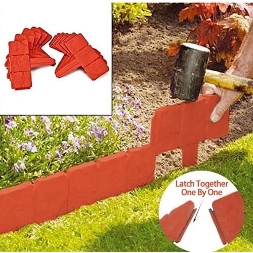 Outdooe Garden Fence Edging Cobbled Stone Effect DIY Plastic Lawn Edging Plant Border Decorative Garden Landscape Garden Decor