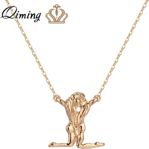 QIMING Adam & Eve Pendant Necklace God Bible Couple Lover fashion Golden Women Men People Figure Love Necklace Collier