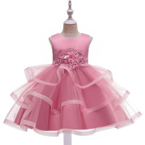 Flower Girl Princess Romantic Wedding Party Bridesmaid Dress Girl Graduation First Dress Children Tulle Pink Dresses