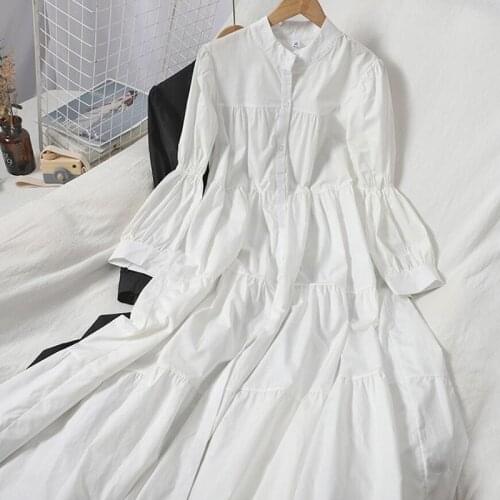 2021 Spring Summer Dress Vintage Solid Long Sleeve Loose Casual Dress Single-breasted Elegant Ladies Office Dresses Plus Size